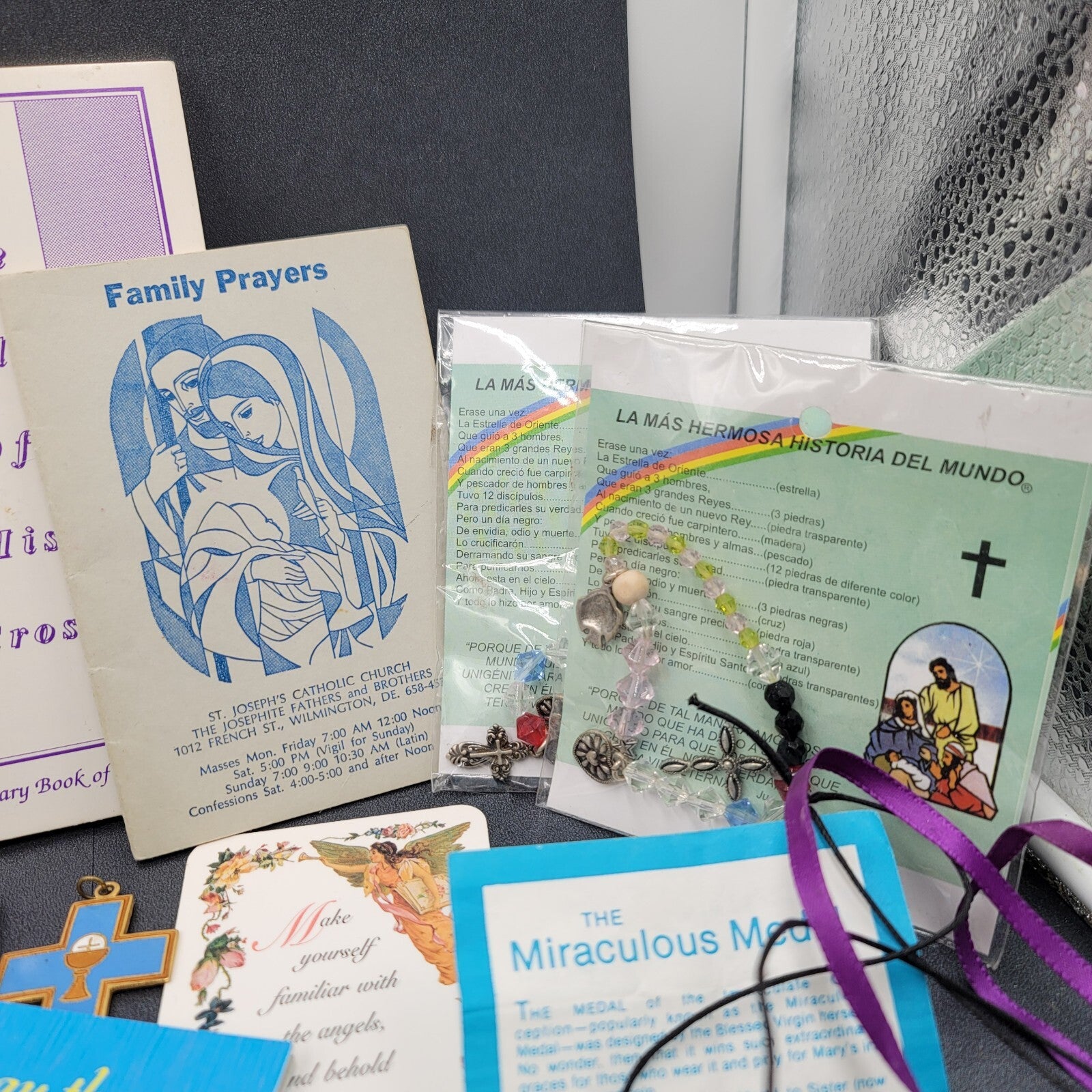 Vintage Religious Booklets Large Lot Rosaries Medals Bracelets etc