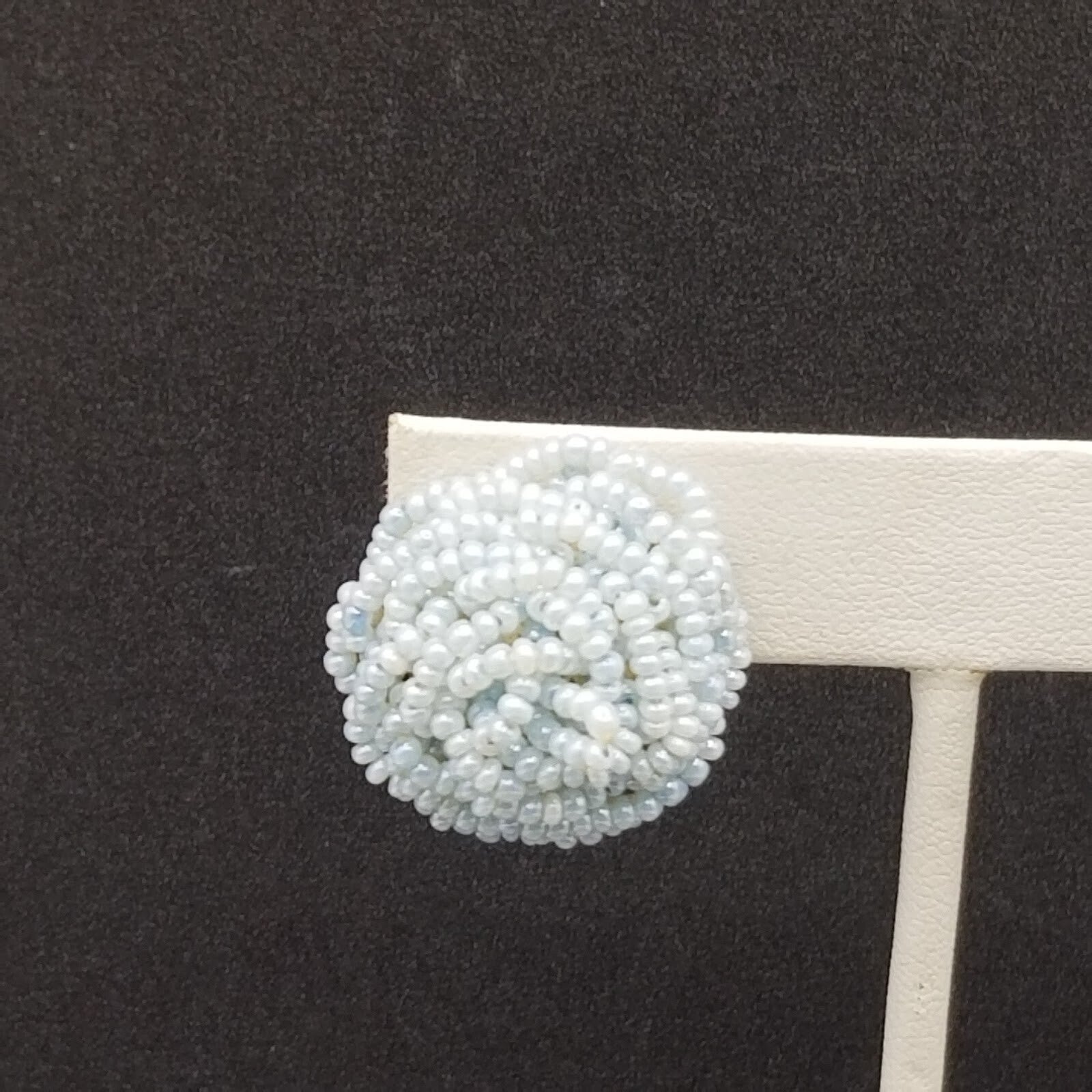 Vintage Clip On Light Blue Seed Bead Knot Button Stud 7/8"