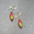Sterling Silver Pierced Earrings Red Green Glass Tulip Flower Dangle 3/4" 925