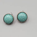Stud Pierced Earrings Silver tone Blue Center Round 1/2"