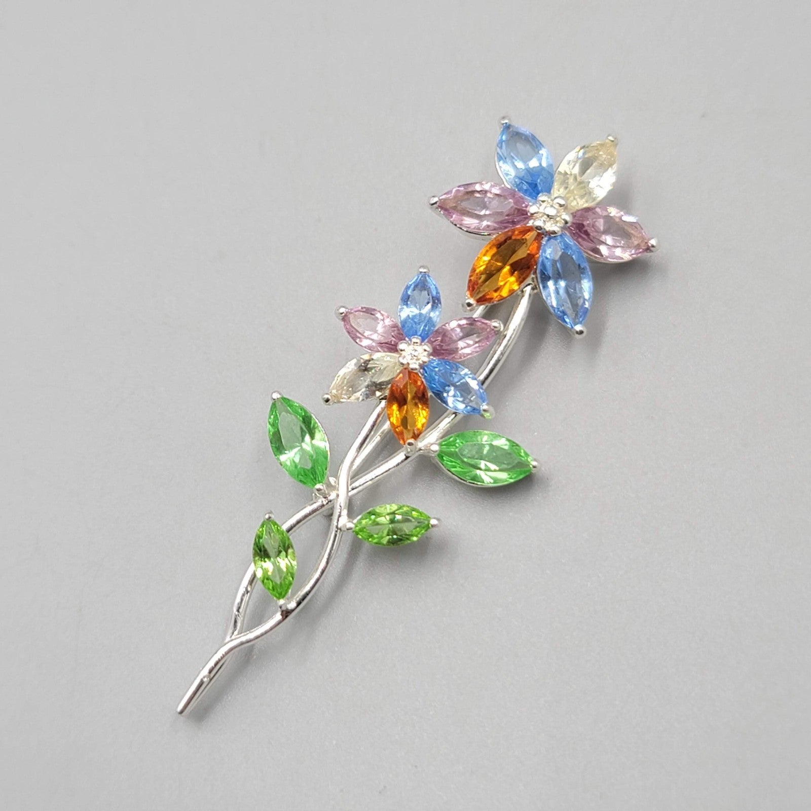 Vintage Monet Flower Brooch Multi-Colored Rhinestones 2.75 in