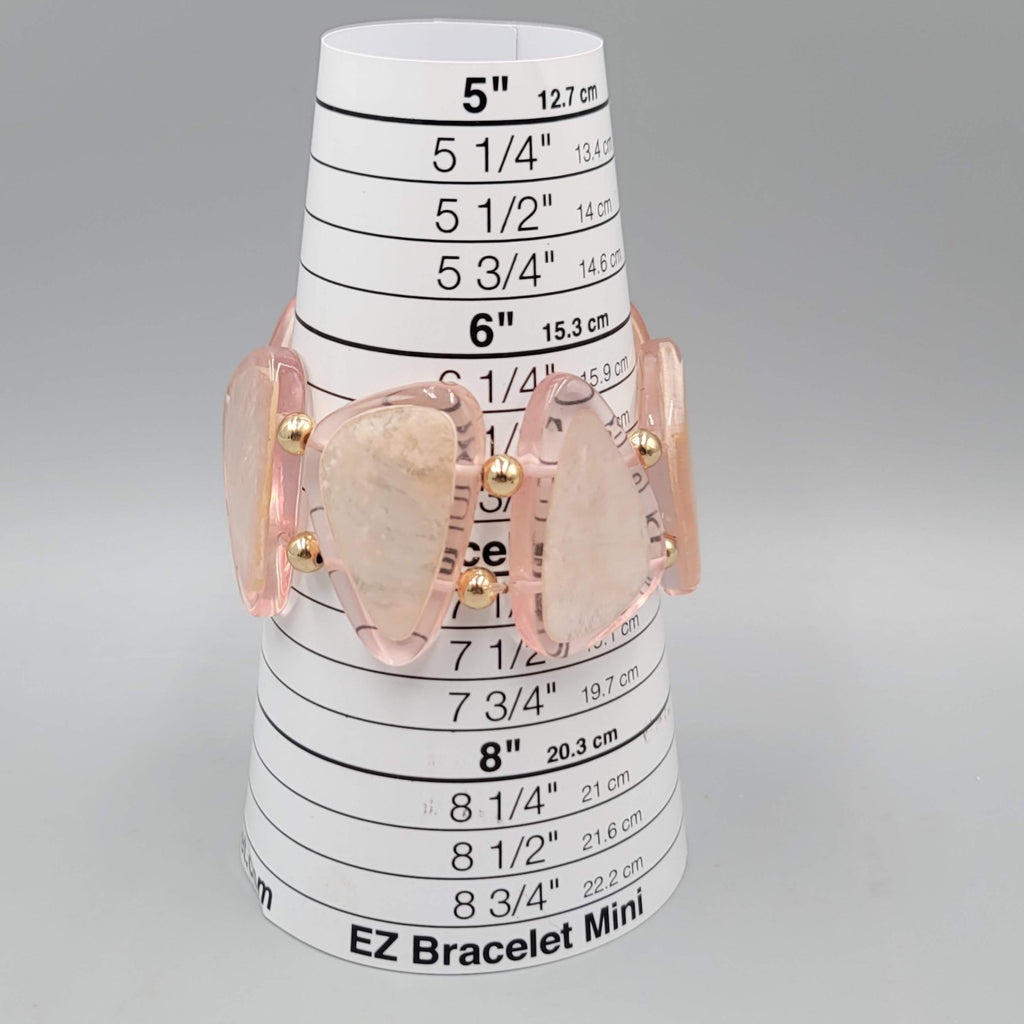 Large Pink Acrylic Statement Bracelet Gold tone Spacer Beads 6.5"