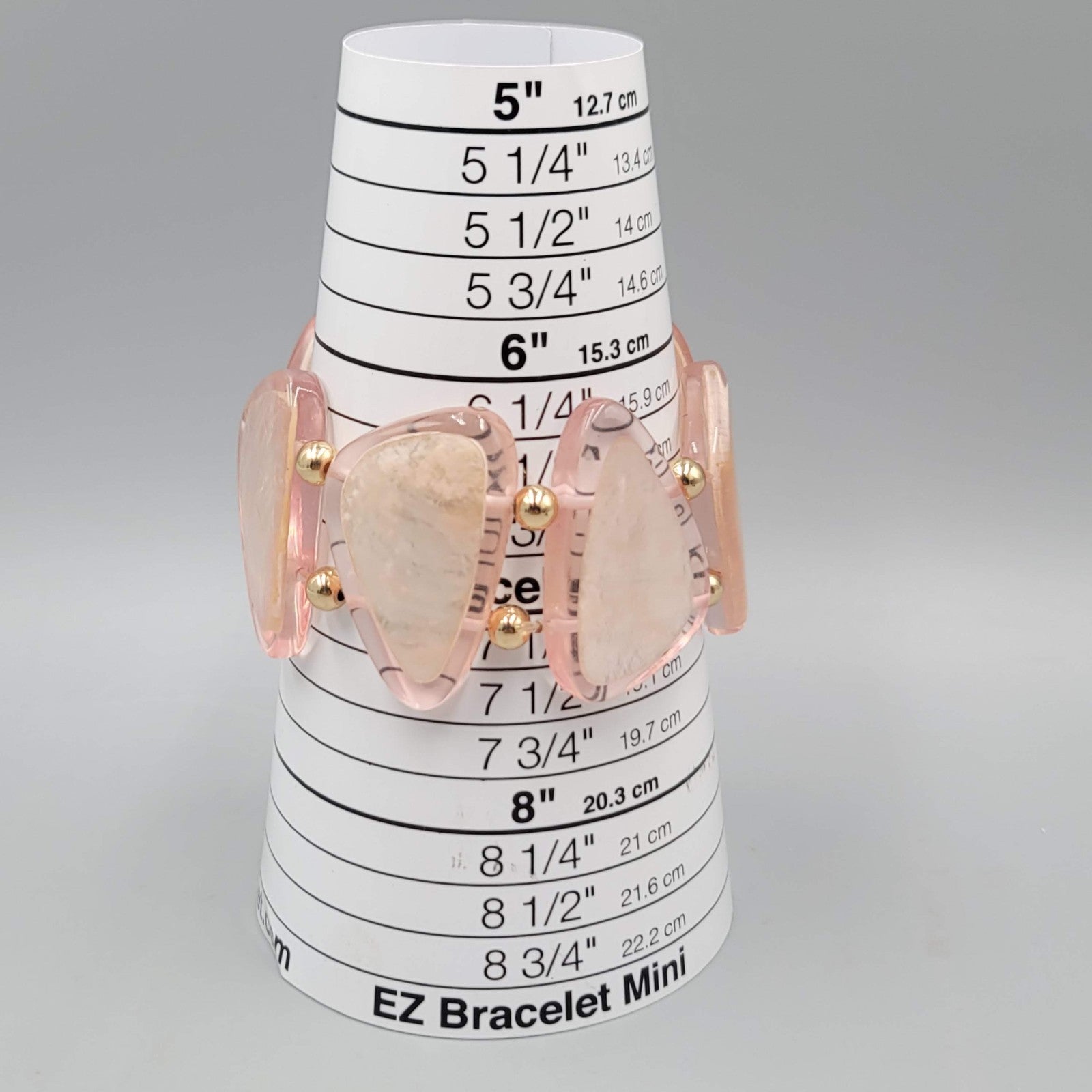 Large Pink Acrylic Statement Bracelet Gold tone Spacer Beads 6.5"