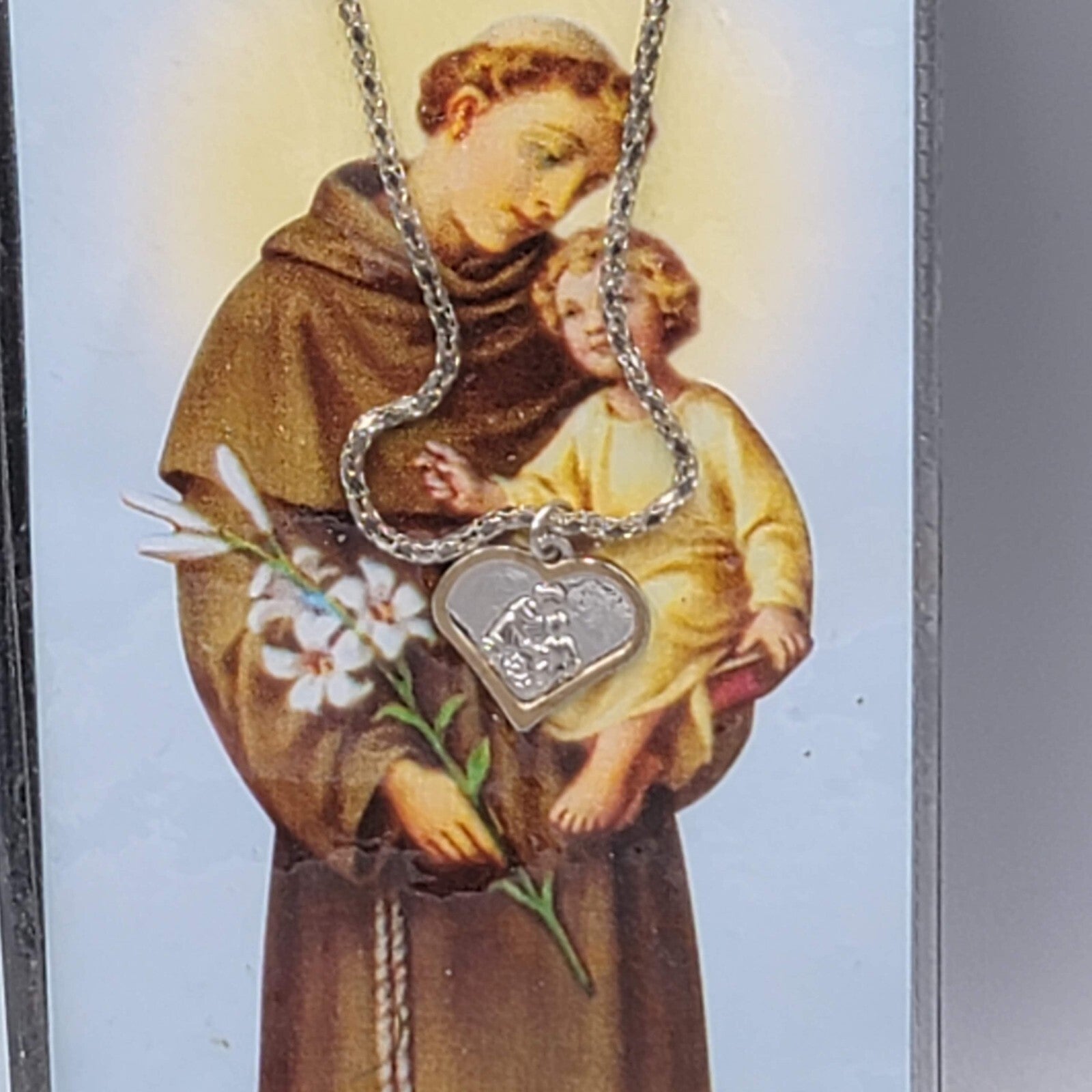 St Anthony Medal Necklace with Prayer Card Silver tone Lot of 5