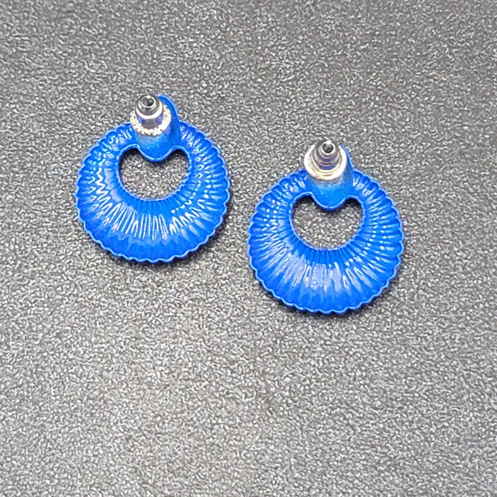Vintage Pierced Earrings Blue Enamel Lightweight Small 3/4" Costume Jewelry