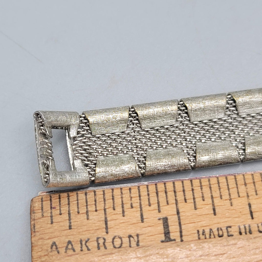 Vintage Emmons Bracelet Silver tone Etched Panel 6.75 in