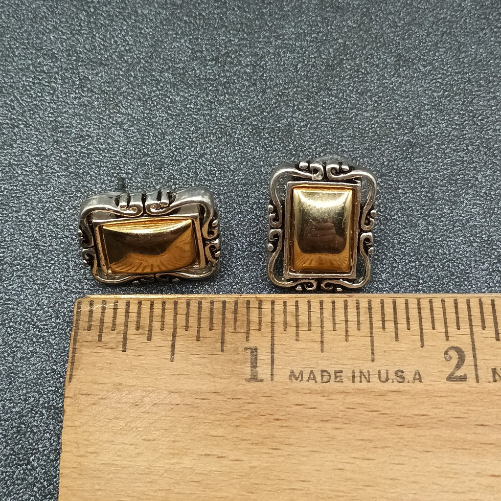 Avon Pierced Earrings Two tone Rectangle Magnetic Drop 3/4"
