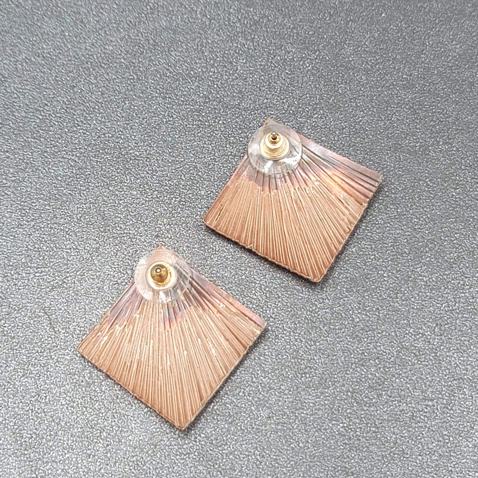 Vintage Pierced Earrings Painted Textured Square Drop 1 3/8"