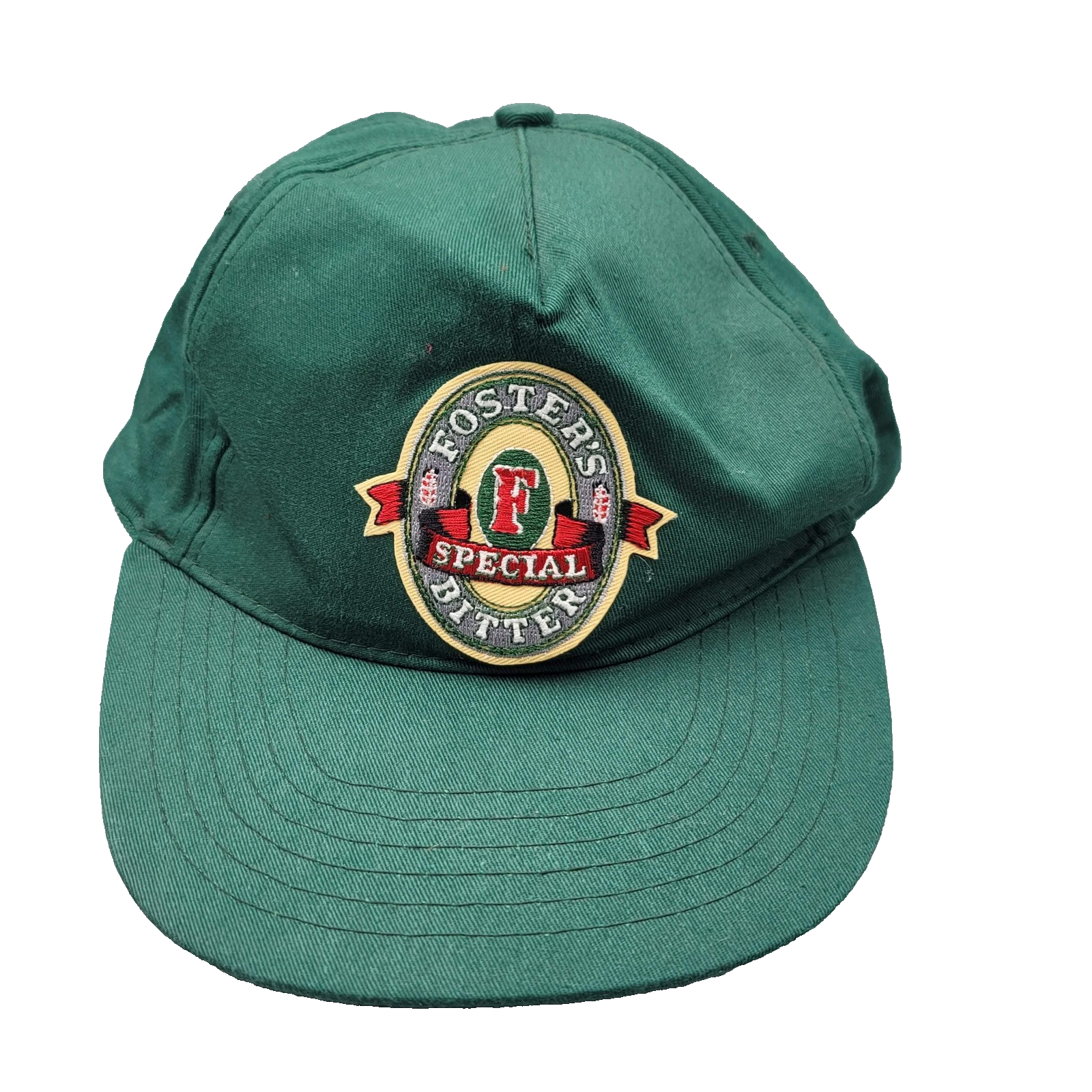Vtg Fosters Special Bitter Hat Cap Snap Back Green Embroidered Patch Beer Mens