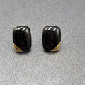 Vintage Pierced Earrings Gold Plated Black Enamel Rectangle Studs 1/2"