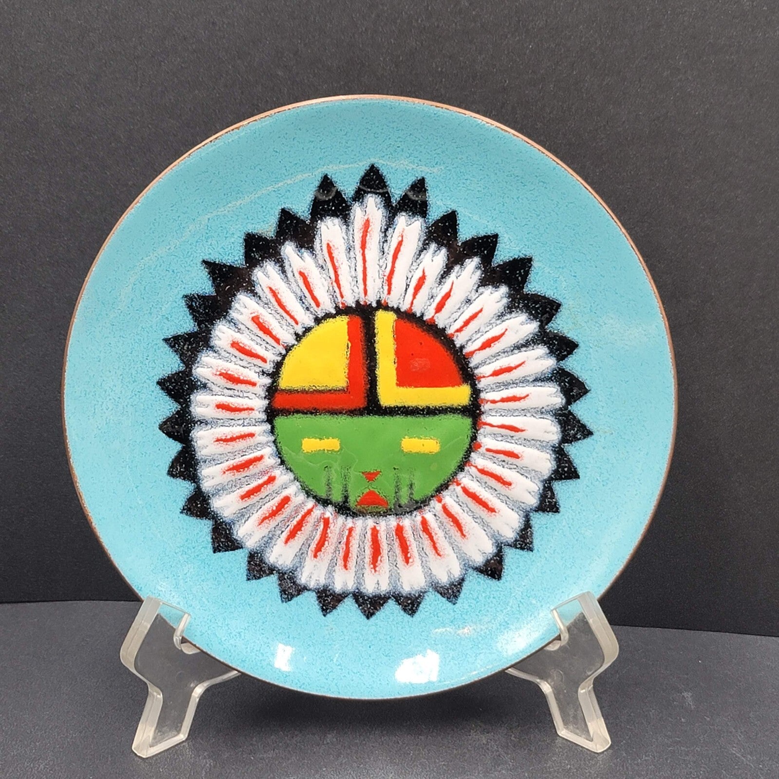 Vintage Annemarie Davidson Enamel Copper Kachina Mask MCM Decorative Plate 6"