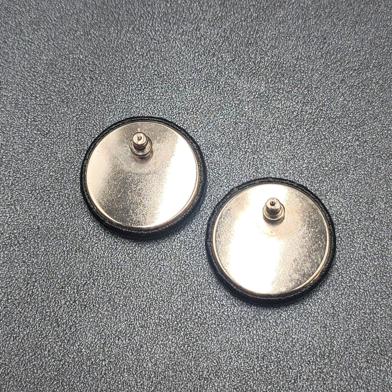 Vintage Pierced Earrings Faux Snake Skin Black Button Studs 1 1/8"