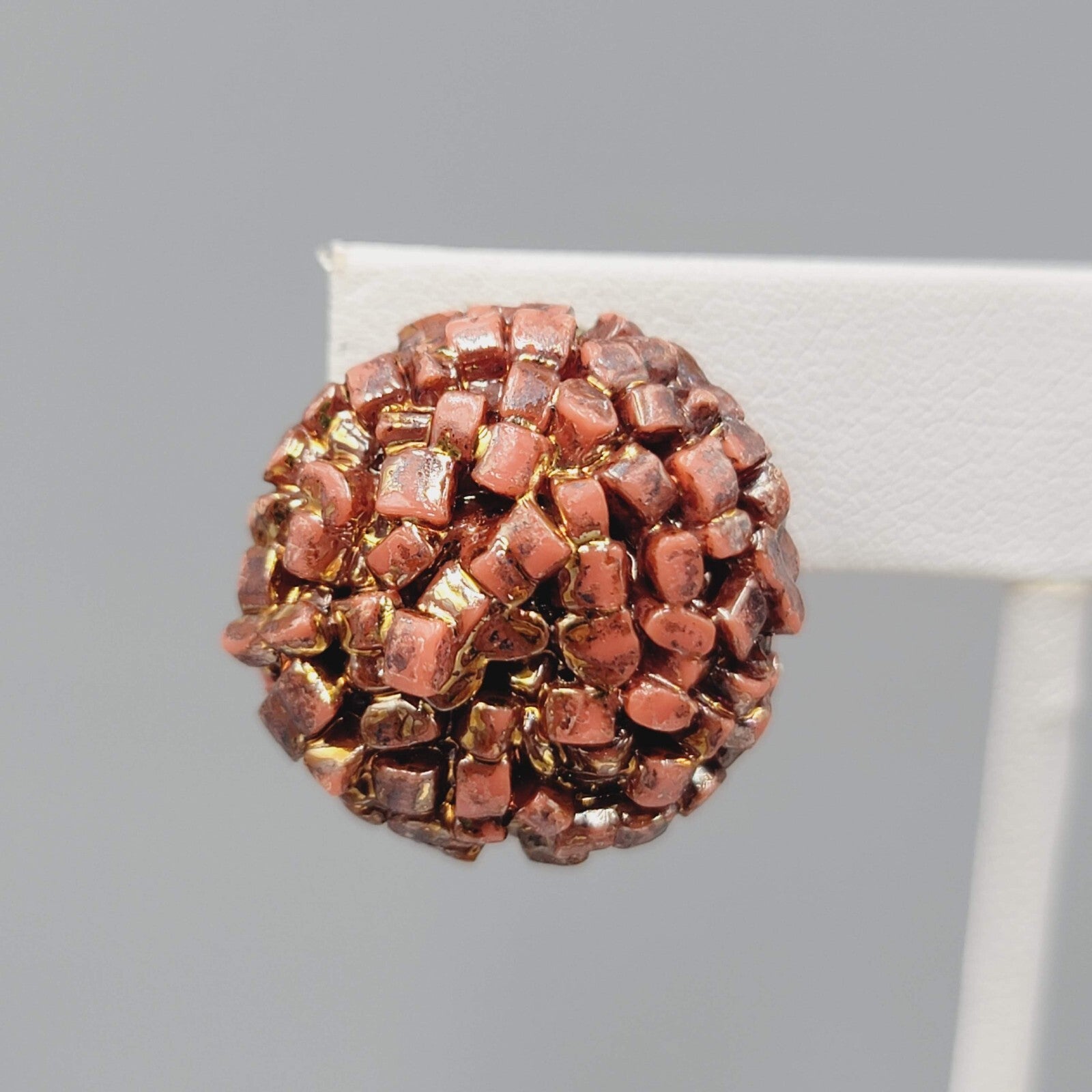Vintage Clip on Earrings Orange Cluster Button Dome 1"