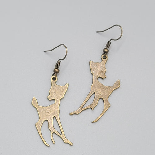 Deer Pierced Earrings New Bronze tone Dangle Bambi 1.5"