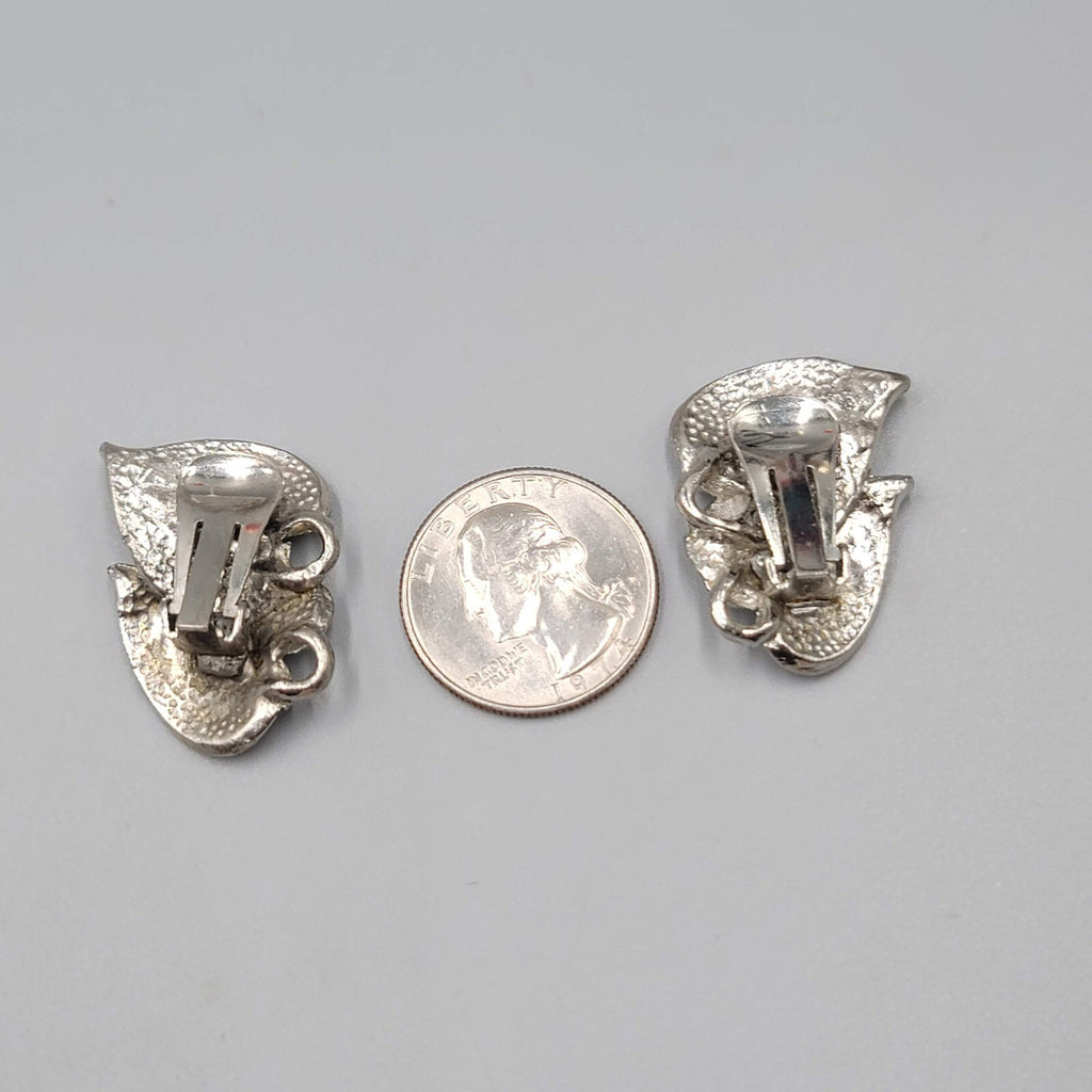 Vintage Clip on Earrings Silver tone Double Drop 1.25"
