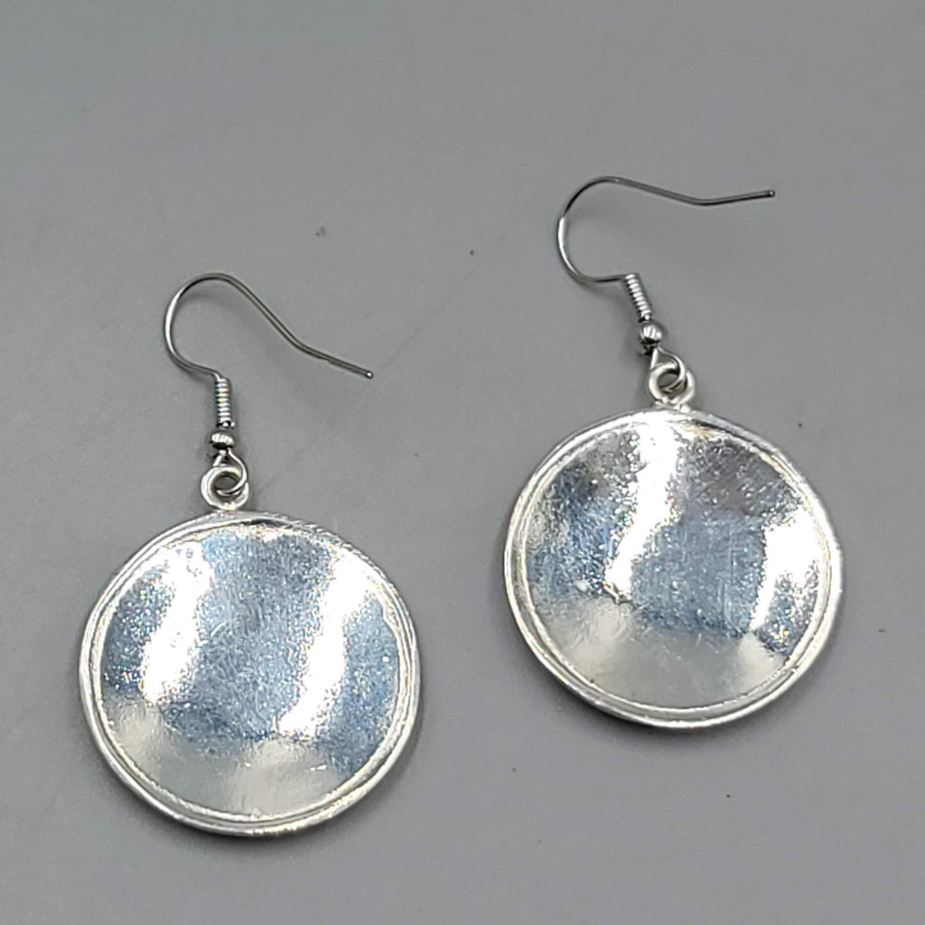 Mexico Mexican Motif Pierced Earrings Round Silver tone Dangle 1.25"