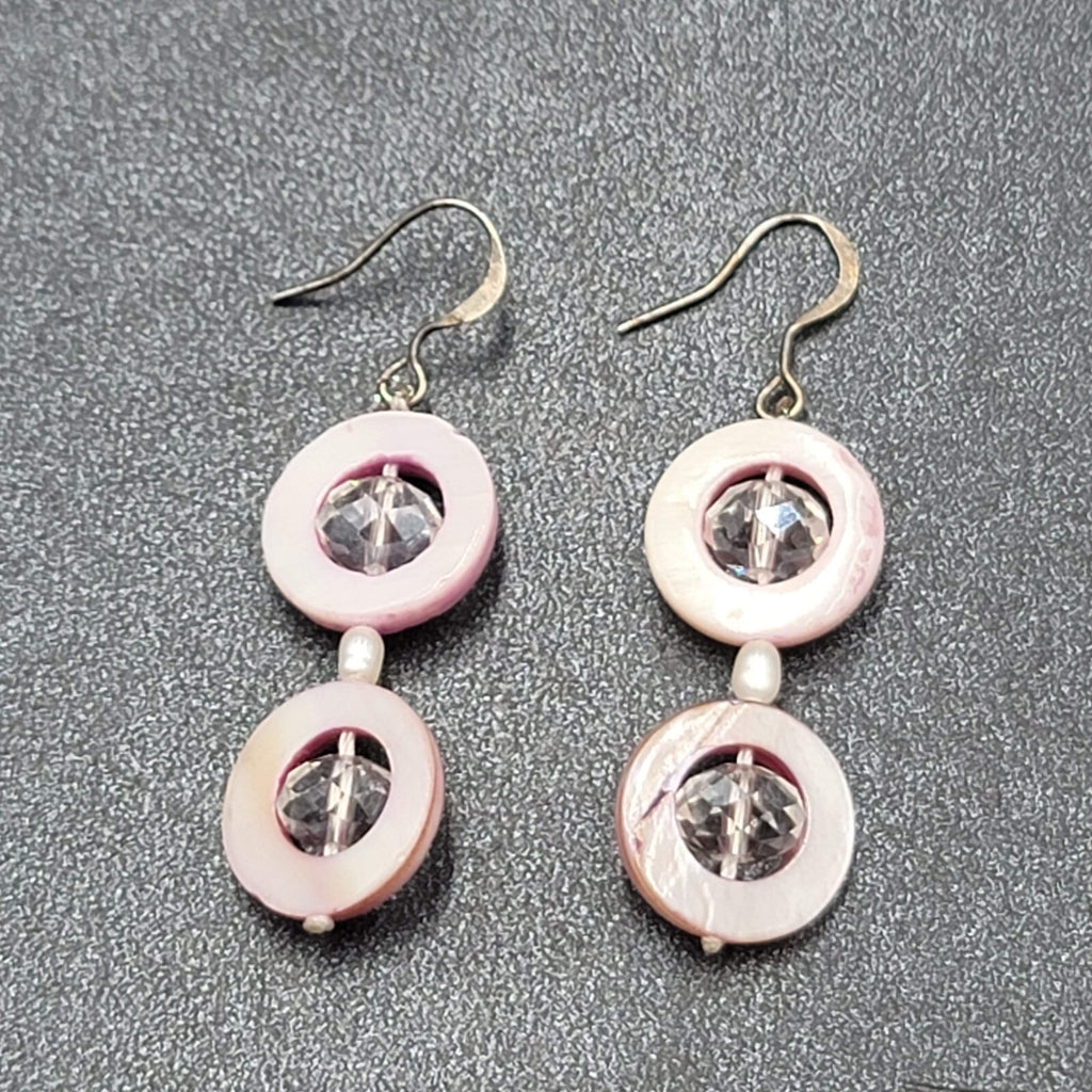 Pierced Earrings Mother of Pearl Unique Dangle 1.5"