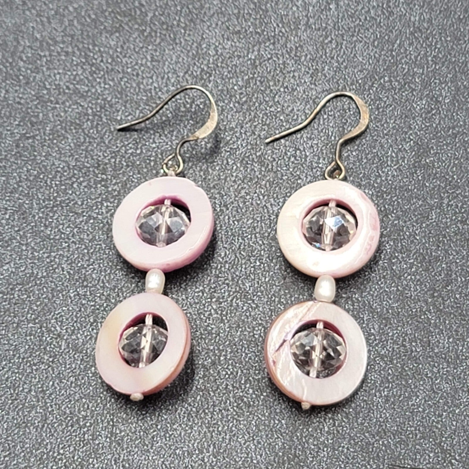 Pierced Earrings Mother of Pearl Unique Dangle 1.5"