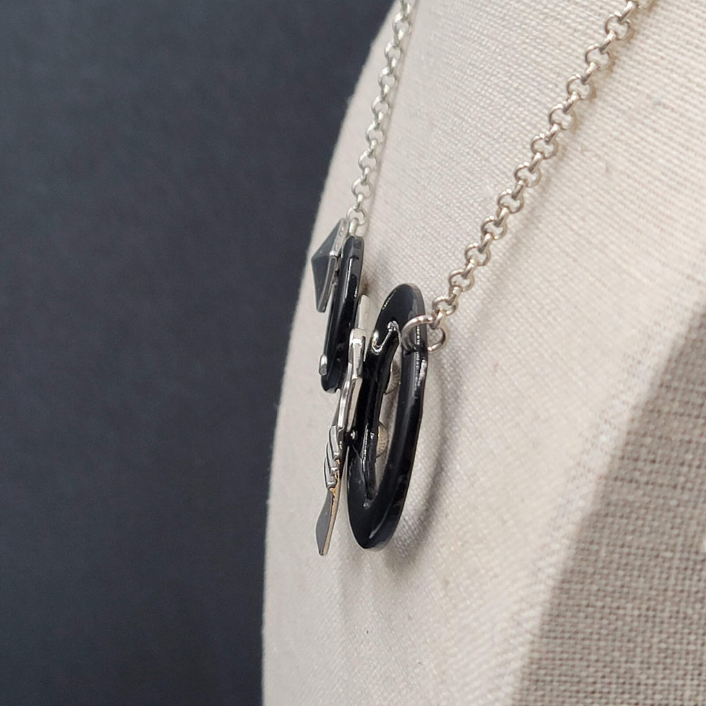 Geometric Necklace Black Accent  Silver tone Chain 16"-19"