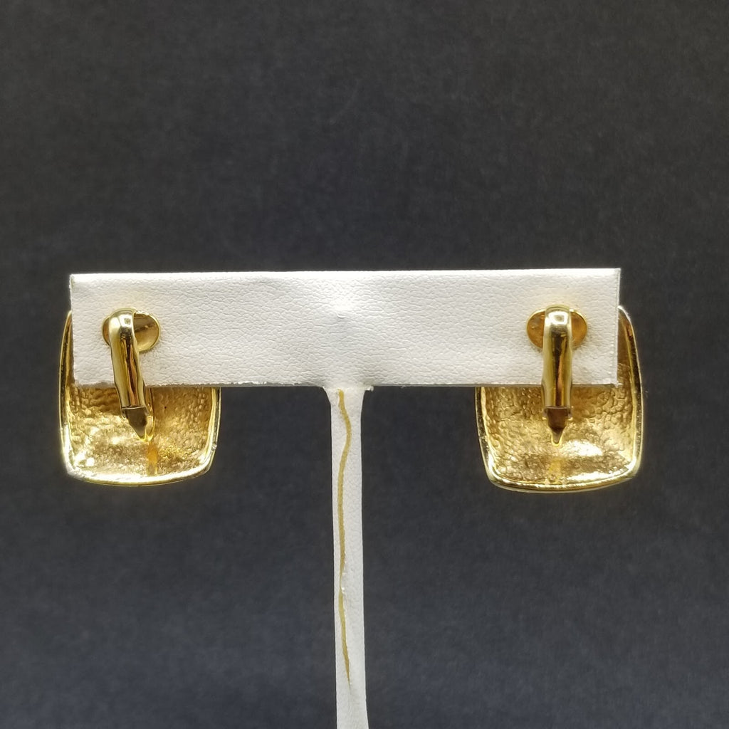 Vintage Clip on Earrings Gold tone Black Enamel Geometric Drop Stud 1"