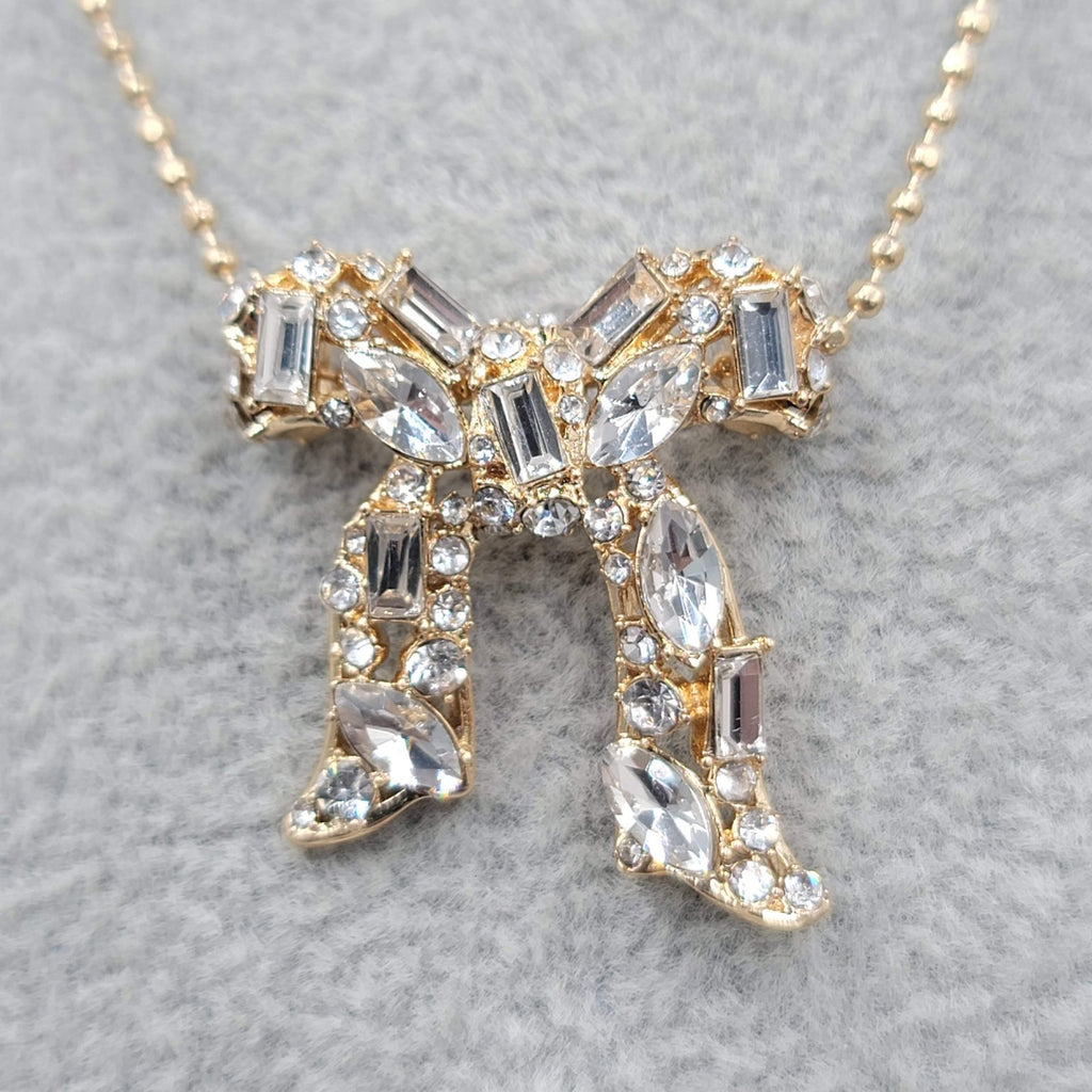 Baublebar Bow Pendant Necklace Gold tone Crystal Rhinestone 18"-20"