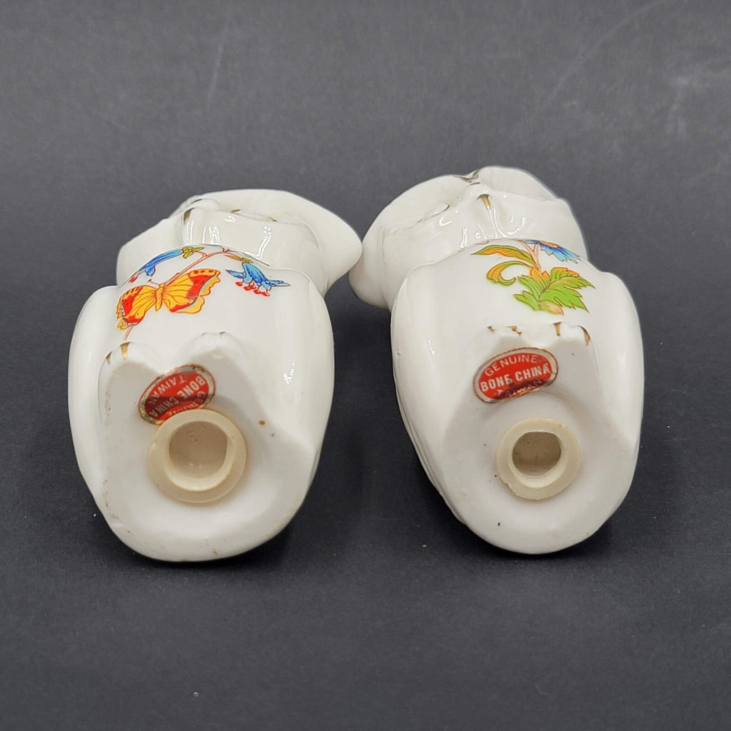 Vintage Bone China SALT and PEPPER Shakers Owls Flowers Butterfly 3.25 in