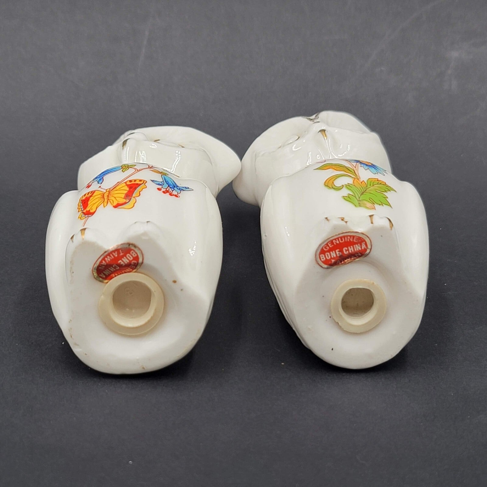 Vintage Bone China SALT and PEPPER Shakers Owls Flowers Butterfly 3.25 in