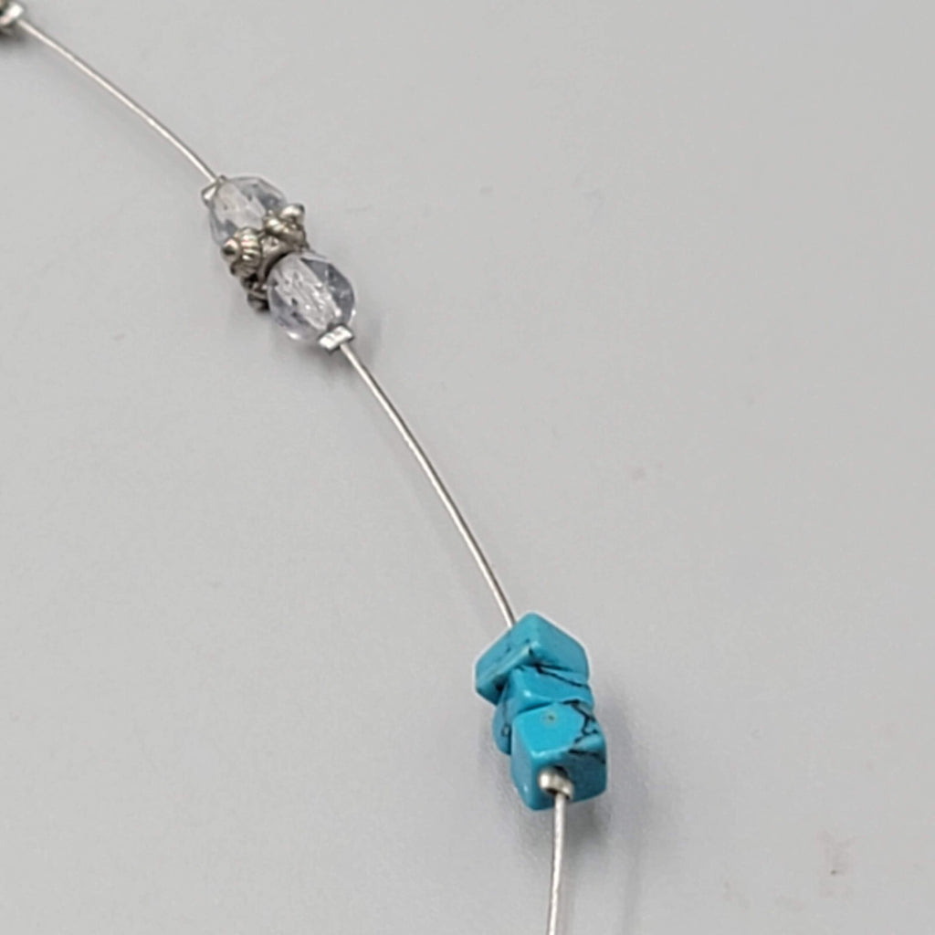 Express Floating Bead Necklace Blue Stone Silver tone 14"-16"