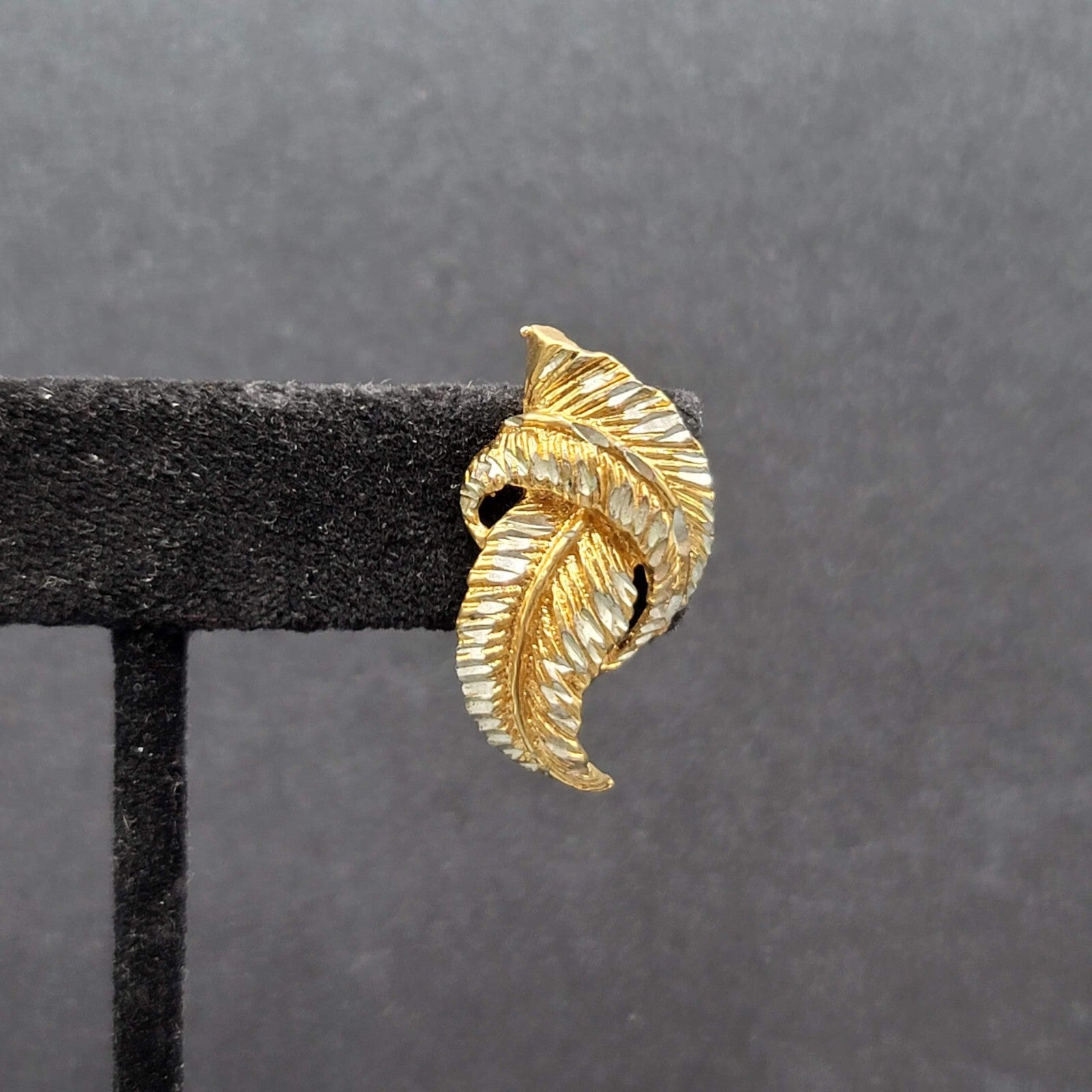 Sterling Silver Pierced Earrings 925 Gold Vermeil 2 Toned Drop Feather  1.25"