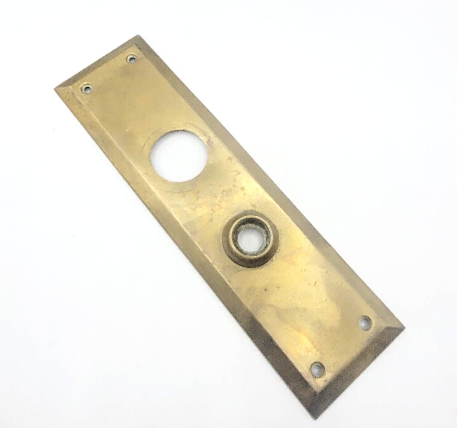 Vintage Brass Doorknob Back Plate Dead Bolt Salvage 9" x 2 1/2" holes 2 1/2"