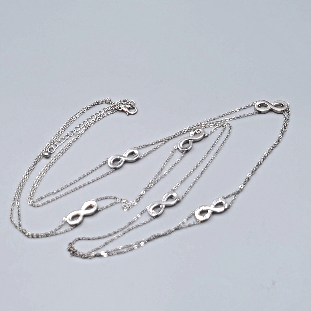 Extra Long Infinity Station Necklace Silver tone 36"+