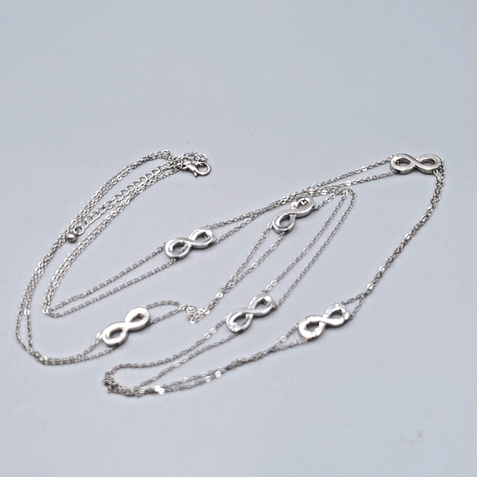 Extra Long Infinity Station Necklace Silver tone 36"+