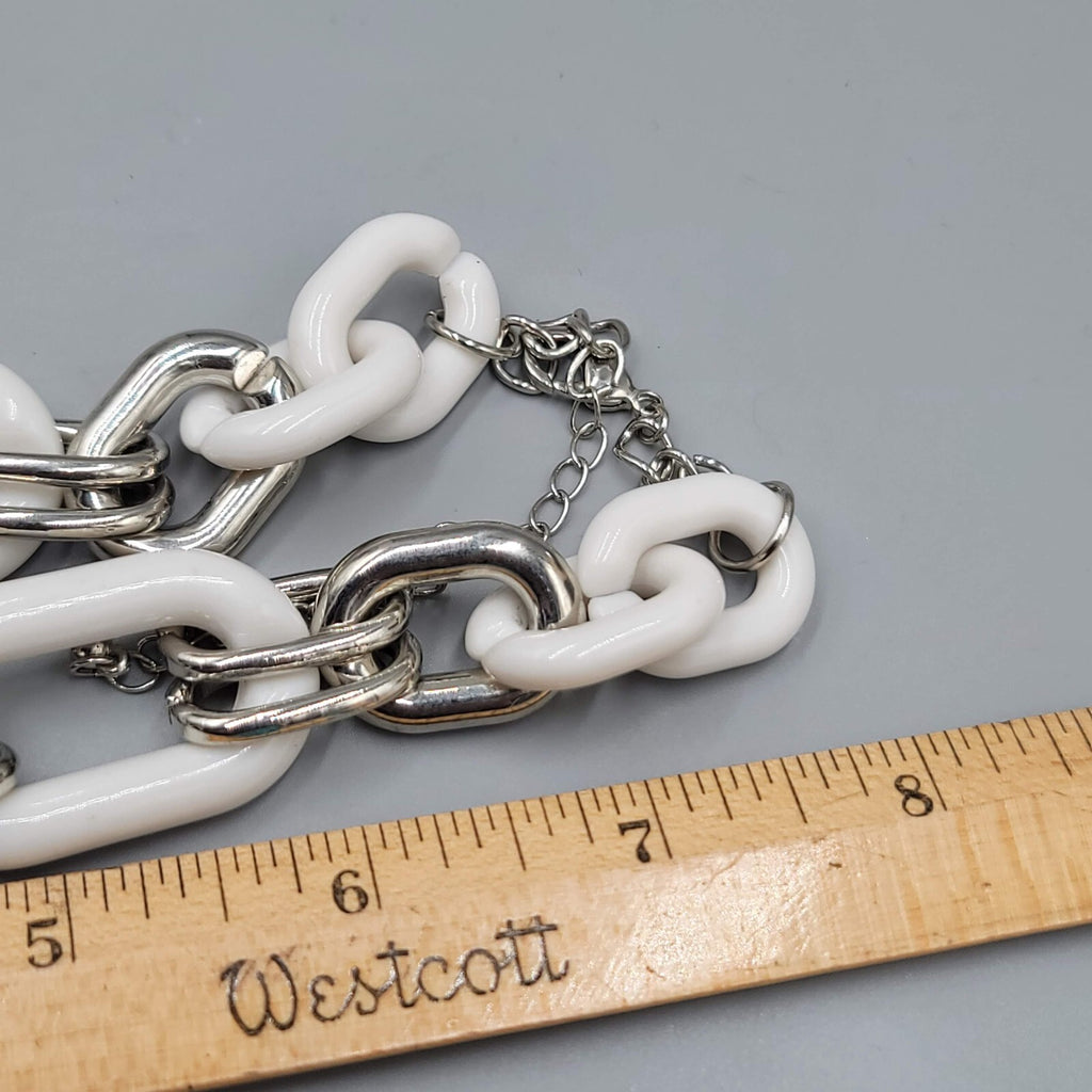 Mark Necklace Silver tone Large White Links 16"+