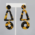 Pierced Earrings Tortoise Brown Acrylic Geometric Dangle Statement 3.25"