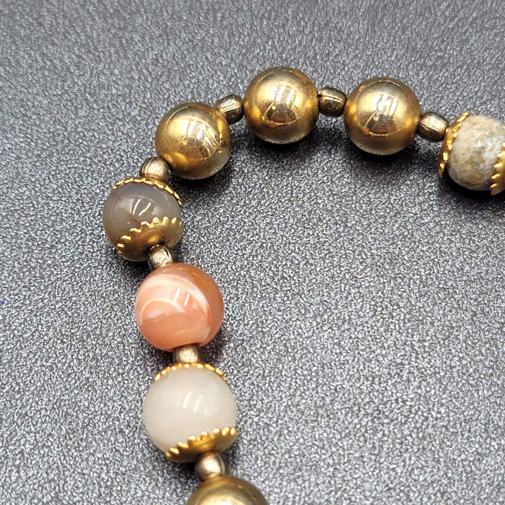 Multicolor Stone Bead Necklace Gold tone Spacers Hook Closure 22"