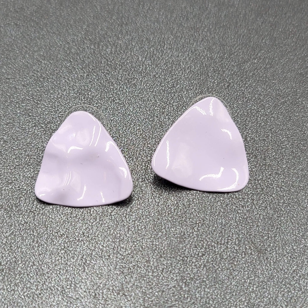 Vintage Pierced Earrings Lavender Purple Enamel Triangle 7/8"