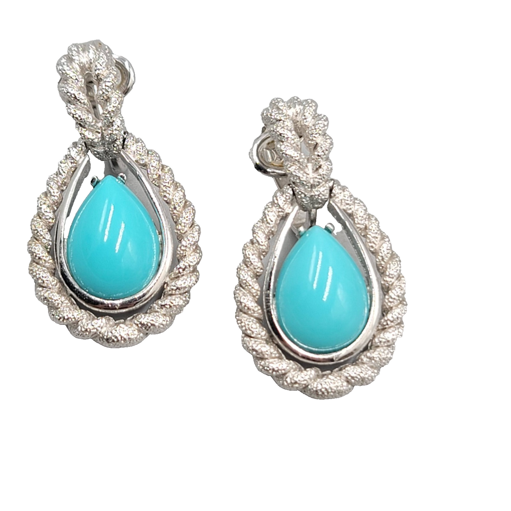 Vintage Avon Clip on Earrings Textured Silver tone Blue Teardrop Dangle 1.5 in