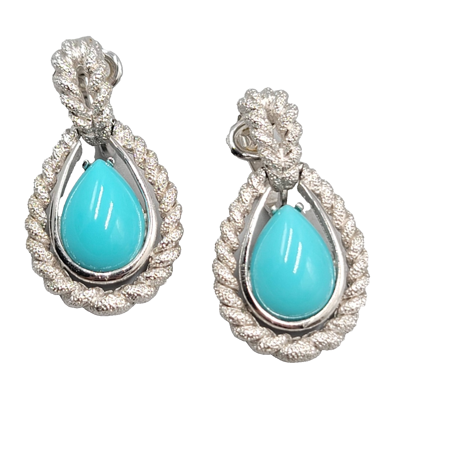 Vintage Avon Clip on Earrings Textured Silver tone Blue Teardrop Dangle 1.5 in