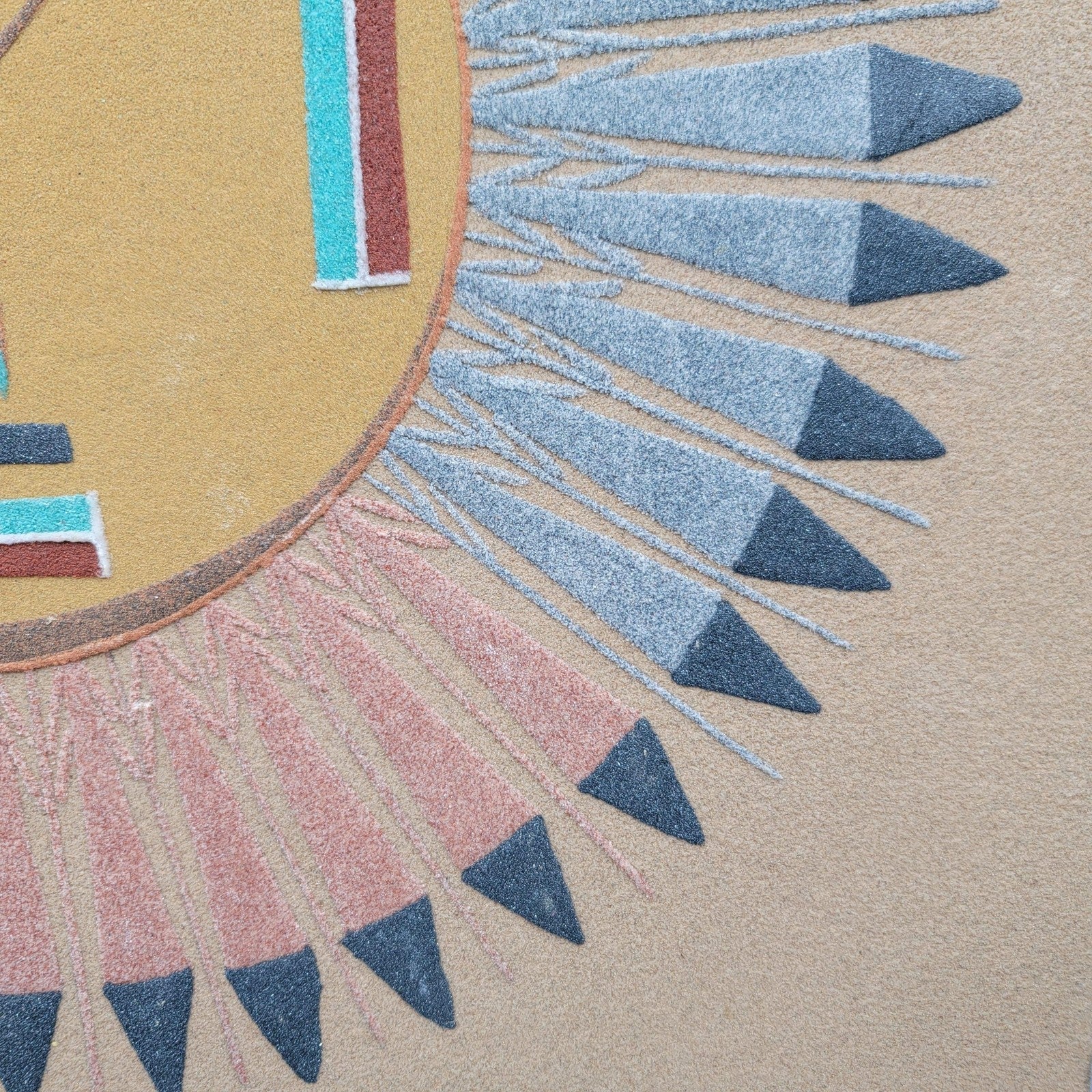 Sun and Eagle Sand Painting Southwestern Art Signed Damon 16 in Square Panel