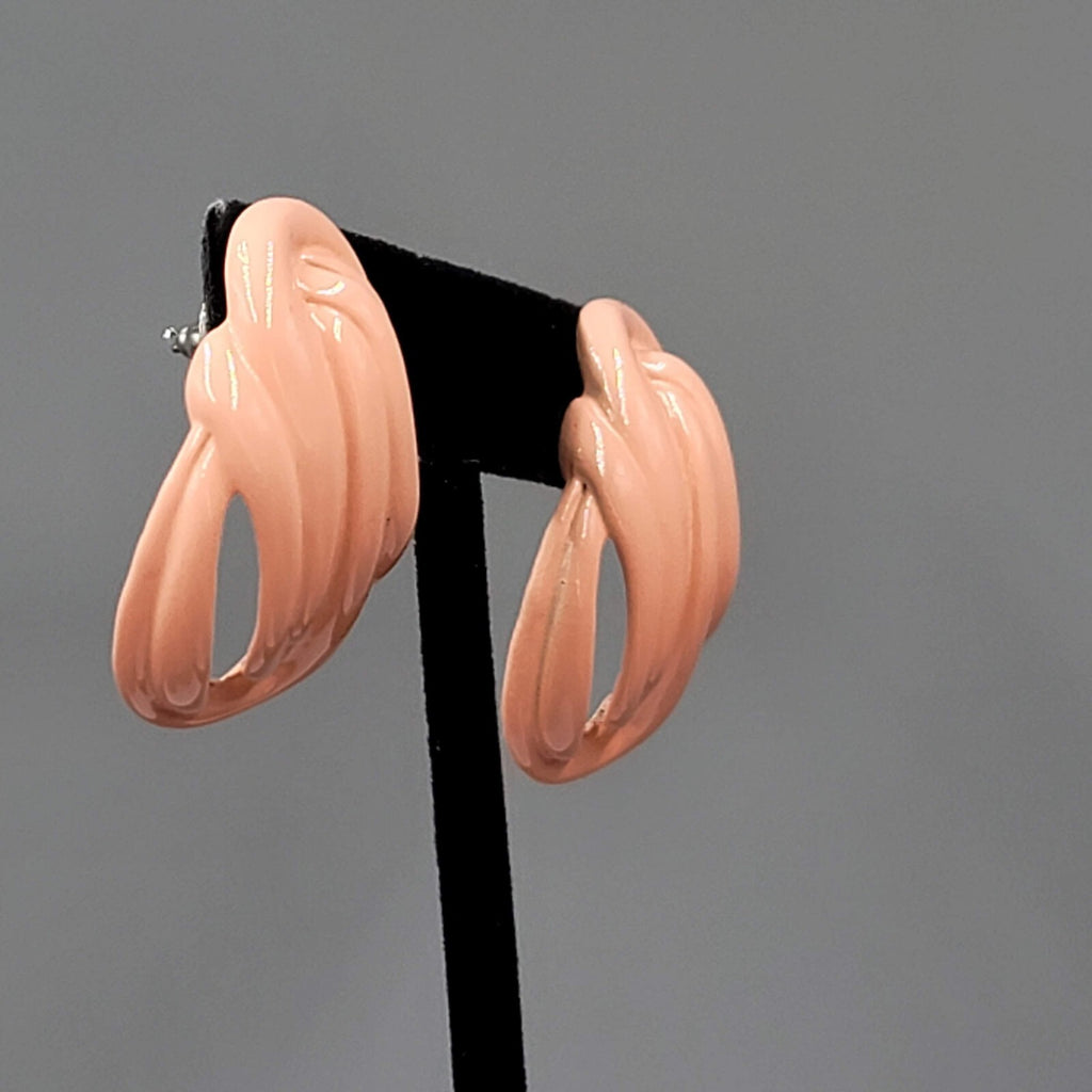 Vintage Peach Enamel Statement Pierced Earrings Solid Drop 1.5"
