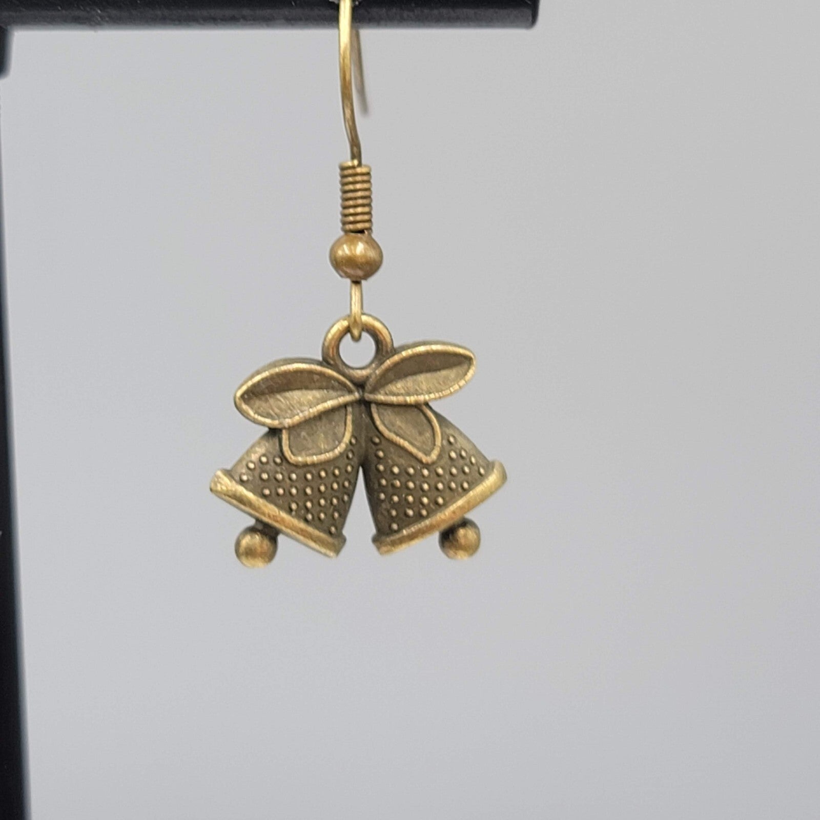 Bronze tone Pierced Earrings  Embossed Bells Holiday Celebration 1/2"