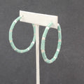 Pierced Earrings Blue Teal Raffia Wrapped Silver tone Drop Hoops 1 7/8"