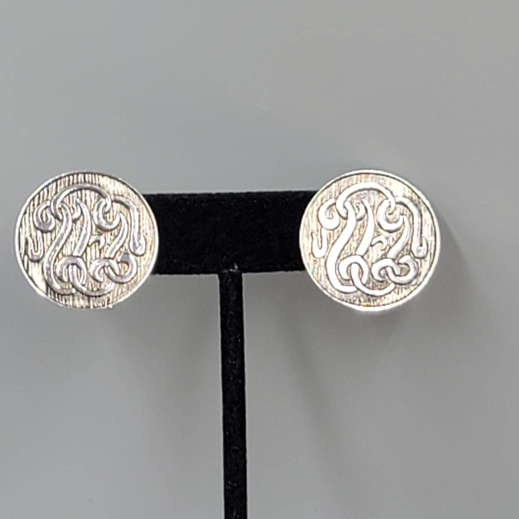 Vintage Marino Clip on Earrings Silver tone Round Screw Back 1"