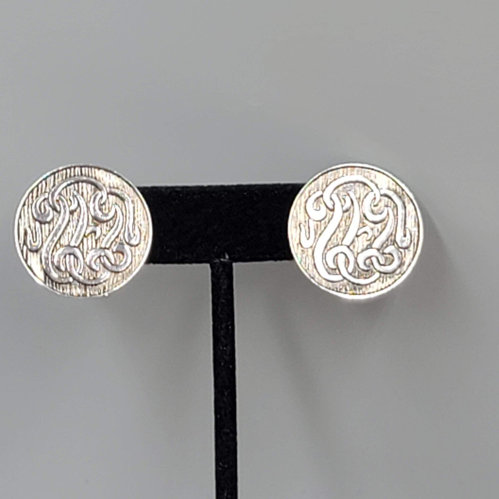 Vintage Marino Clip on Earrings Silver tone Round Screw Back 1"