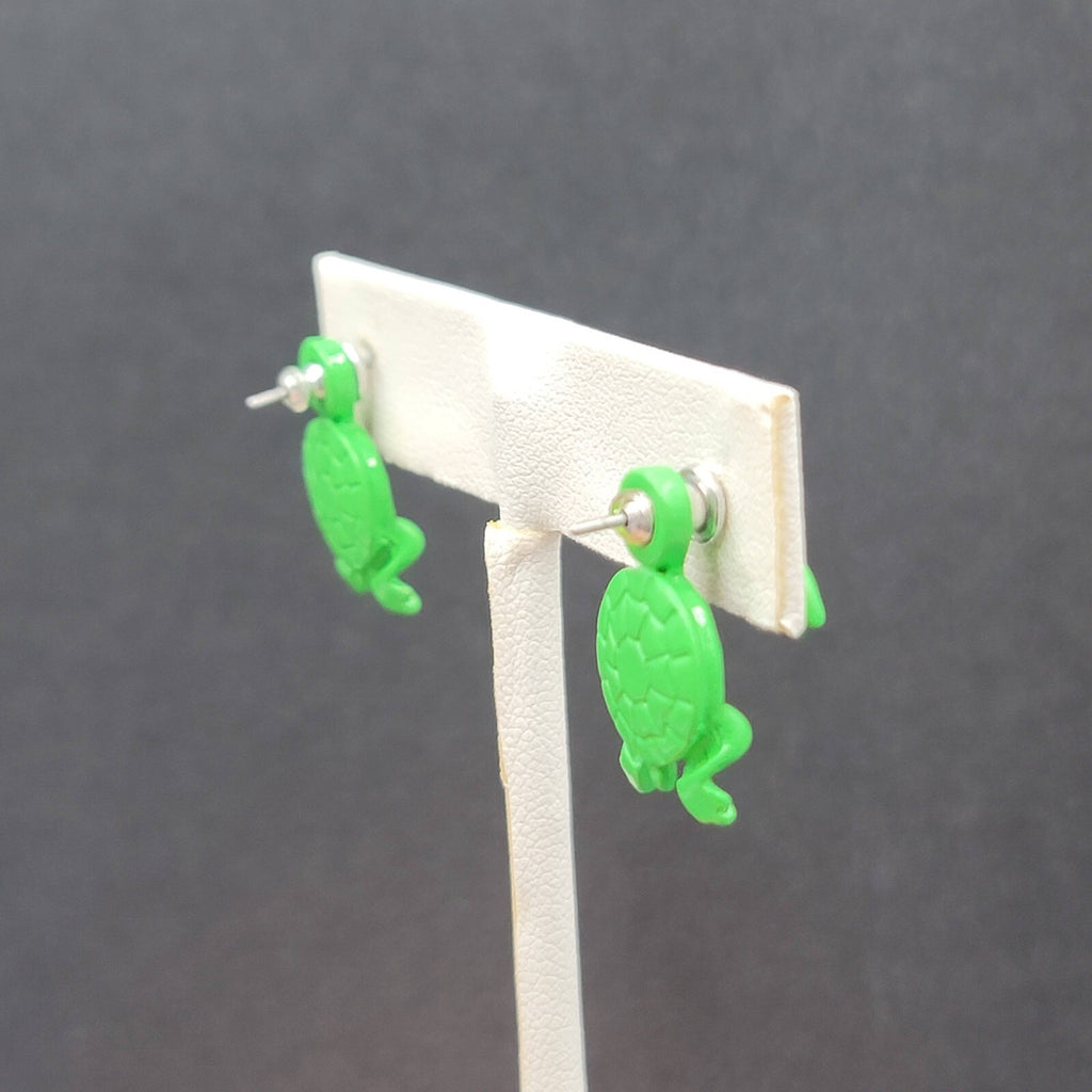 Turtle Pierced Earrings Enamel Enamel Dangle 3/4"