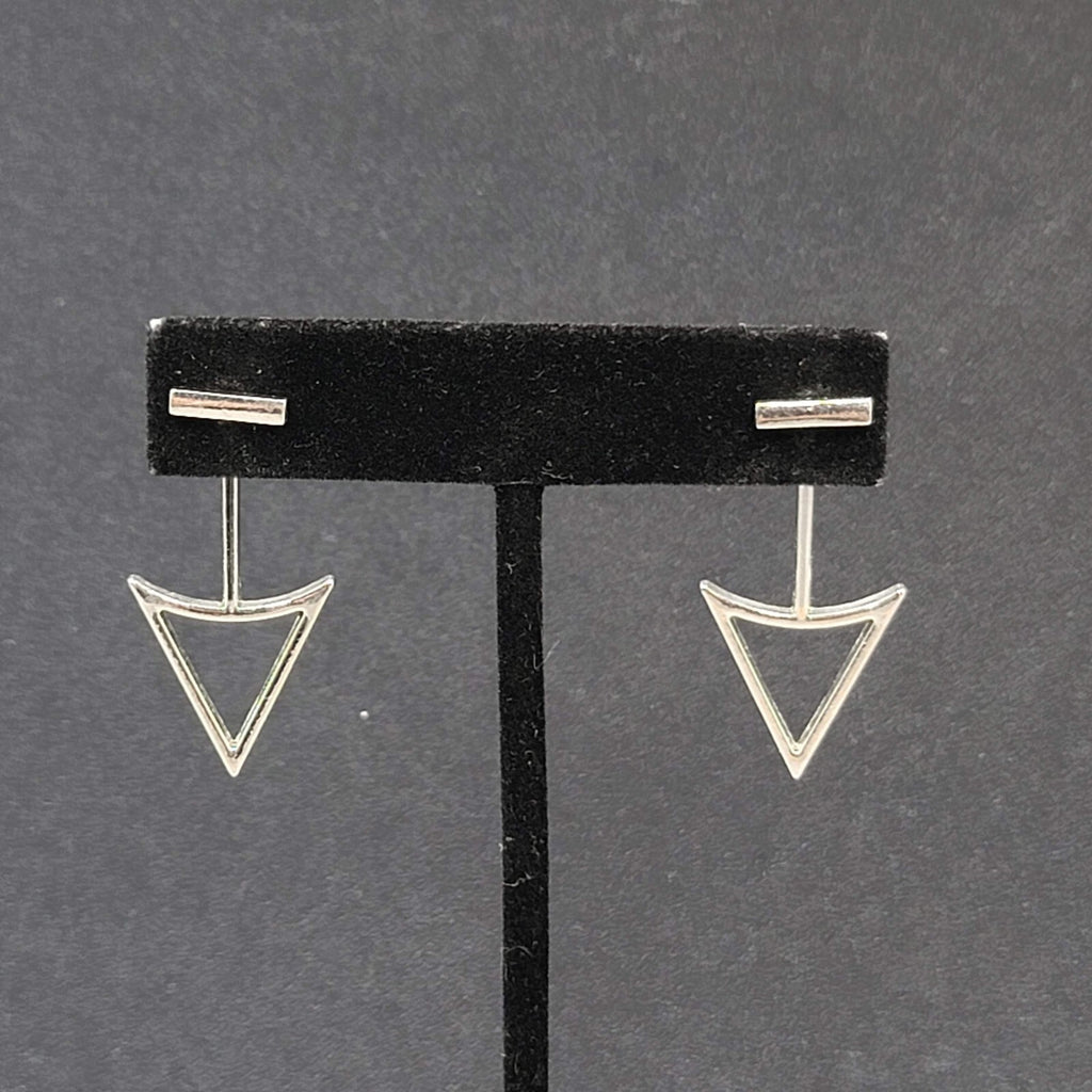 Arrow Triangle Pierced Earrings Silver tone Jacket Dangle 1.5"