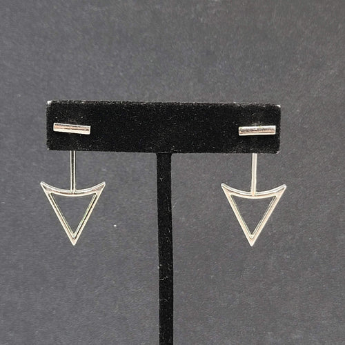 Arrow Triangle Pierced Earrings Silver tone Jacket Dangle 1.5"