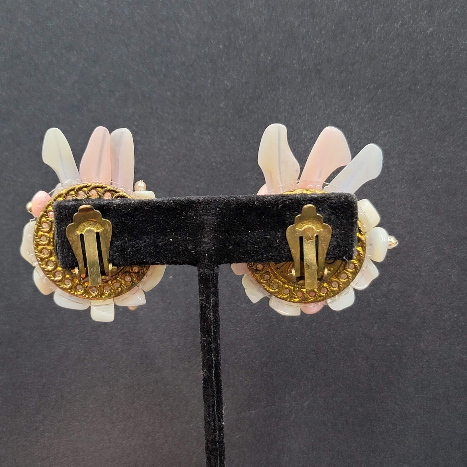 Vintage Clip on Earrings Large Statement Shell Climber Cluster Beads 1.75"