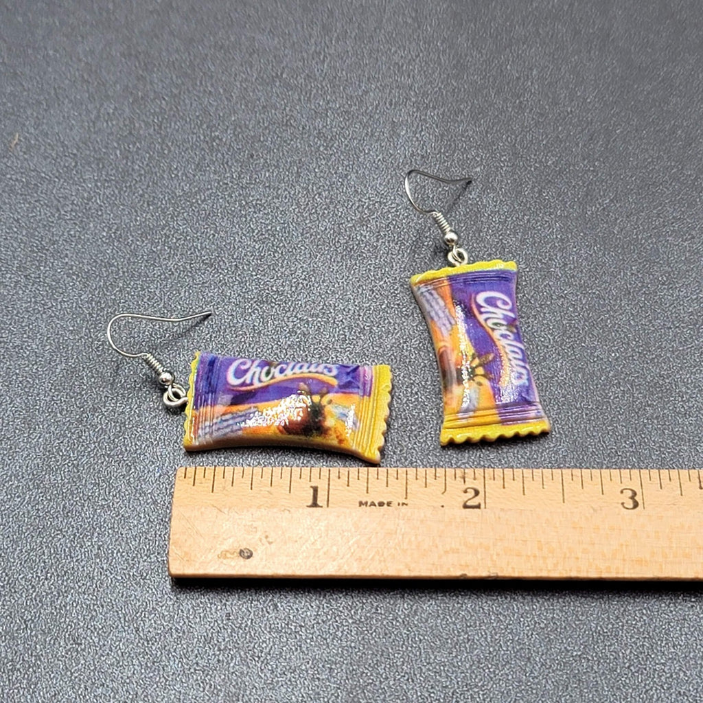 New CADBURY CHOCLAIRS Candy Pierced Earrings Acrylic Dangle 1.25"