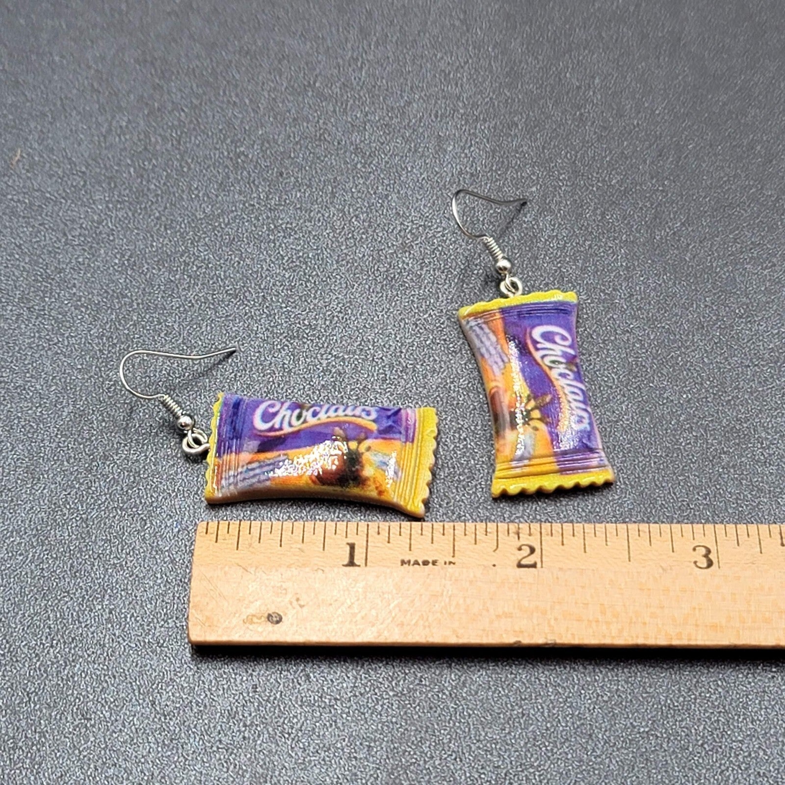 New CADBURY CHOCLAIRS Candy Pierced Earrings Acrylic Dangle 1.25"